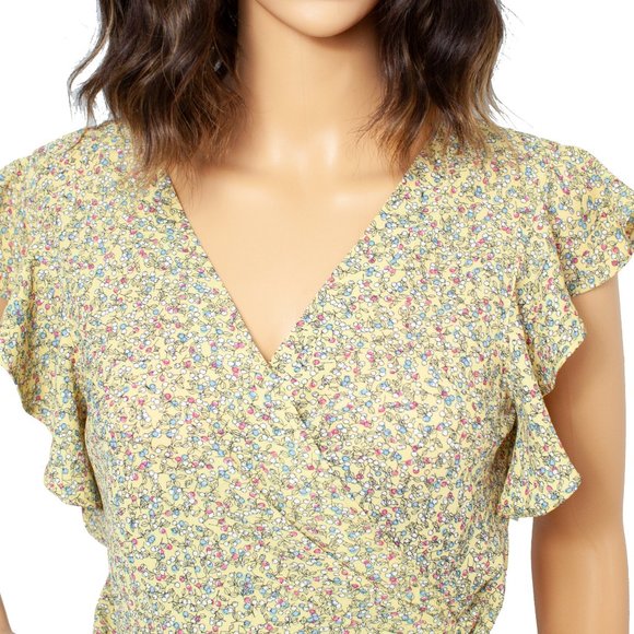 Max Studio Yellow Ruffle Wrap Blouse, Size M - Picture 3 of 5